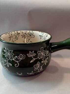 Temp-tations by Tara Floral Lace Green Soup Crock Bowl with Handle 18 oz